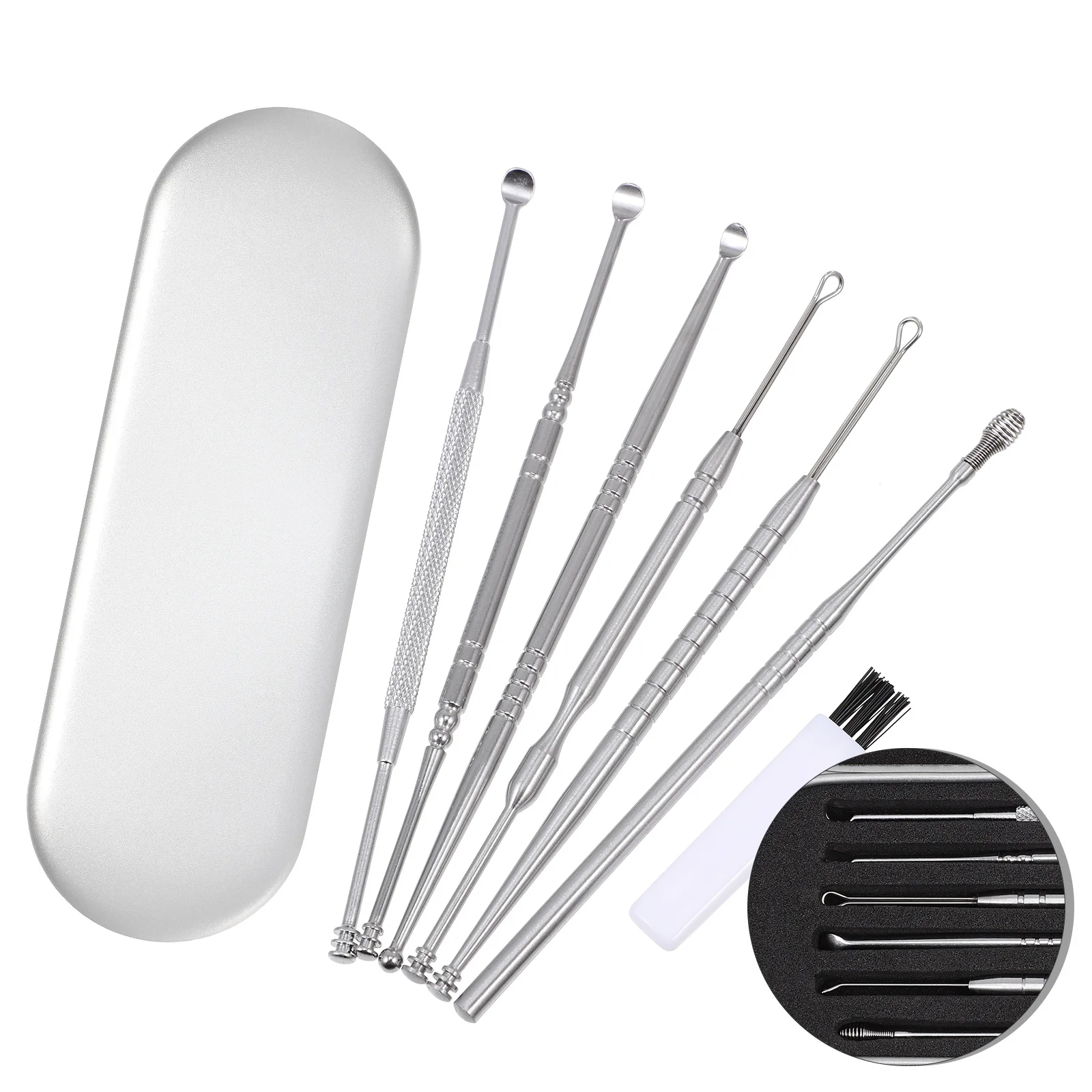

1 комплект, совки для удаления ушной серы, набор для чистки ушей из нержавеющей стали, портативные практичные инструменты для чистки ушей для семейных путешествий, инструменты для чистки ушей