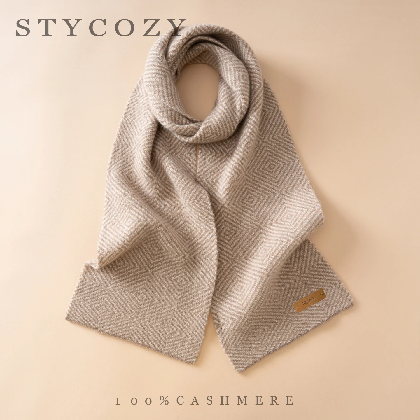 Women 100% Cashmere Knitted Scarves Diamond Jacquard Geometric Pattern Warps Unisex Winter Thick Warm Soft Fashion Neck Warmers