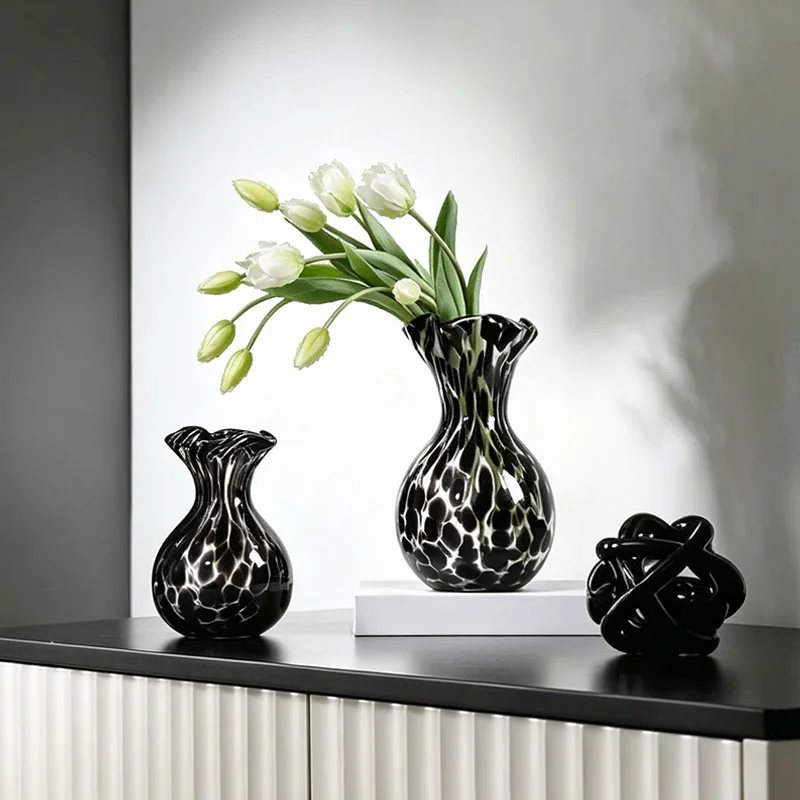 Tortoiseshell Speckled Glass Vase Star‑Spotted Flower Vessel Art Glass Ornament for Living Room Hotel Showhome Home Table Decor