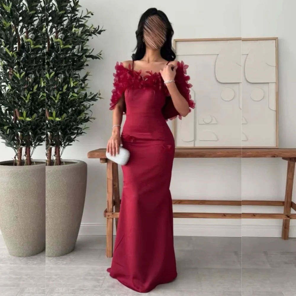 Customized Exquisite Jersey Sequined Flower Trumpet Spaghetti Strap Long Dresses Bespoke Occasion Modern Style