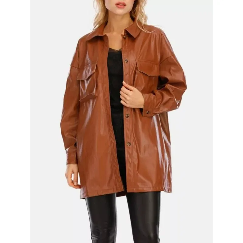 

Outdoor SEXY Women's Belted Coat 100% Lambskin Leather Jacket Button-Up Stylish