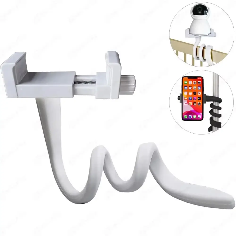 Universal Baby Monitor Holder Longer White Flexible Silicon Baby Camera Stand%2C Ideal IP Camera Mount Hole-Free Crib Cradle Rod