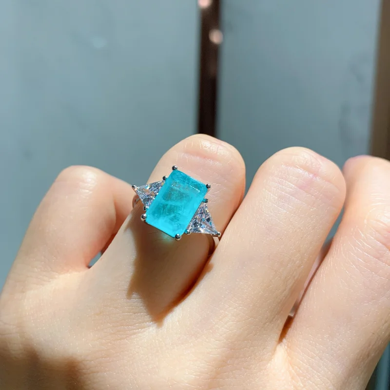 European and American Style Elegant Ba Ring for Women Rectangular Emerald Zircon Ring Wholesale