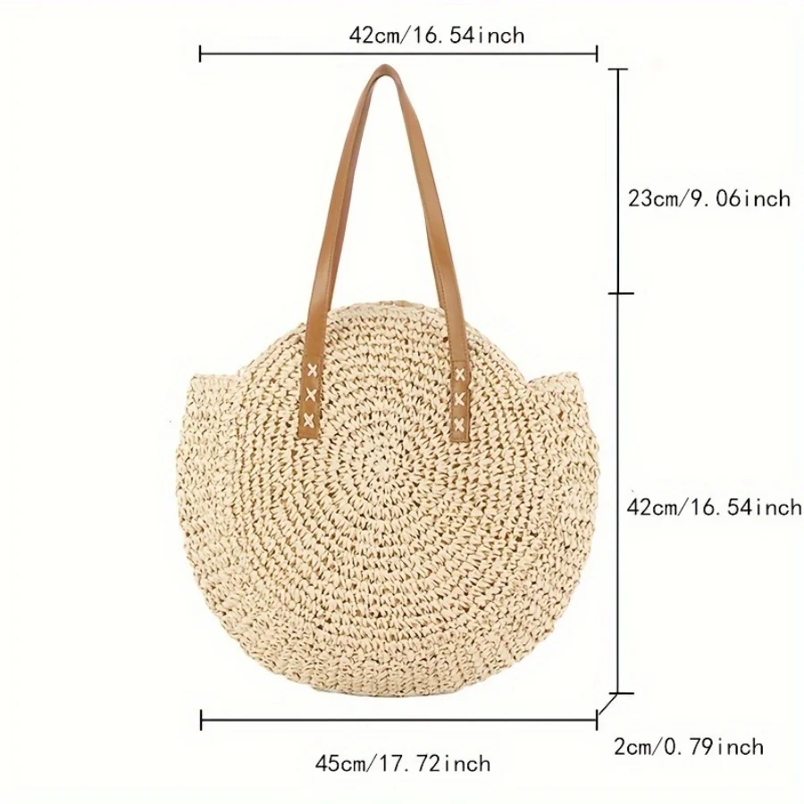 Seagloca Round Large Straw Handbags Women Handwoven Straw Bags Natural Chic Summer Beach Tote Bag Woven Handle Shoulder Bag