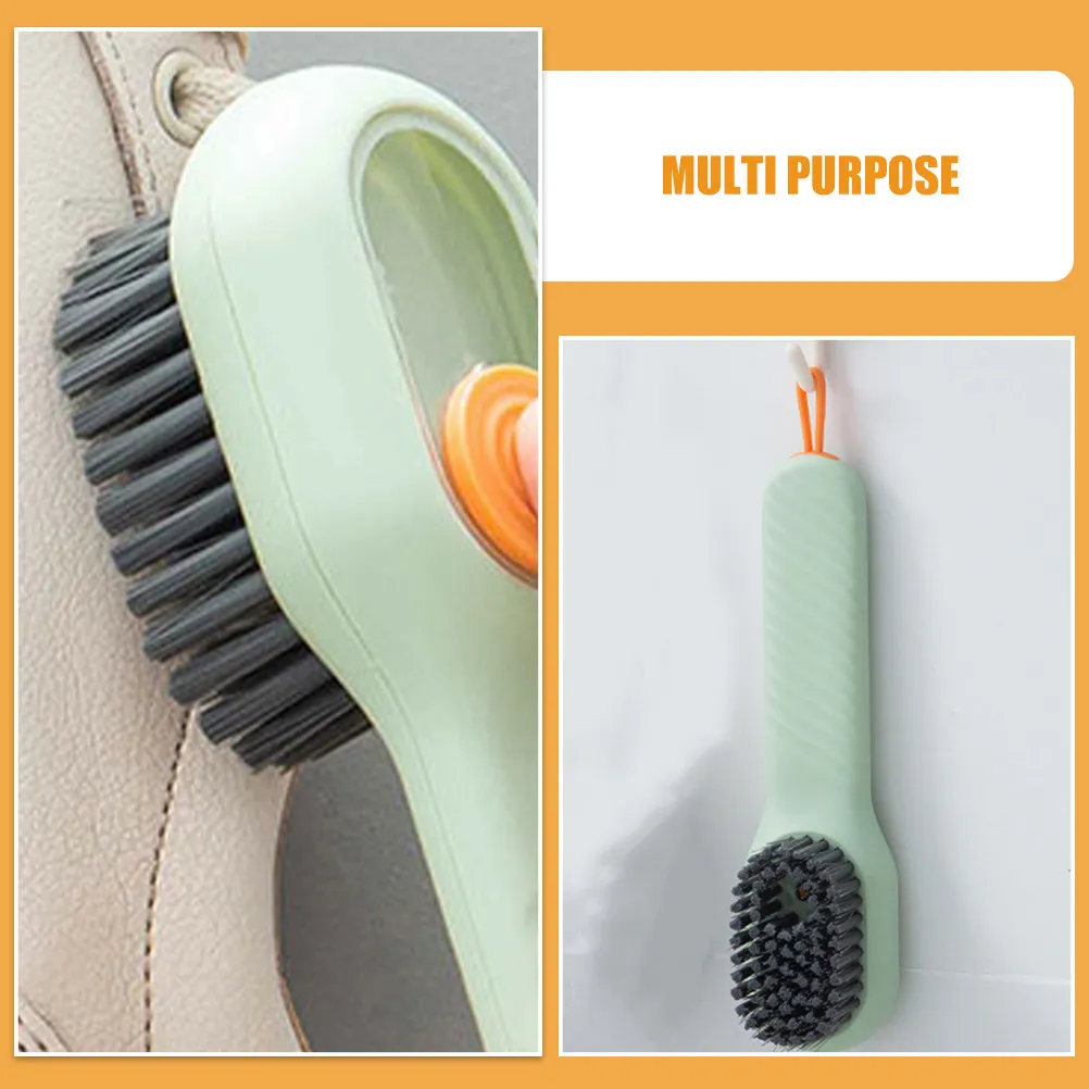 2Pcs Sneaker Cleaning Brush with Soap Dispenser Long Handle Non-Slip Grip Fine Craftsmanship for Shoes Clothes Bathtub Tiles