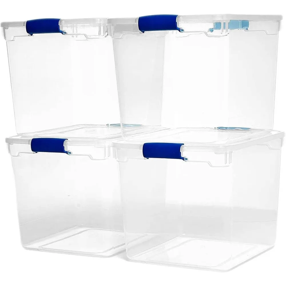 

31-Quart Clear Plastic Stackable Storage Bin with Lid Container Box with Latching Handles for Home Garage Organization