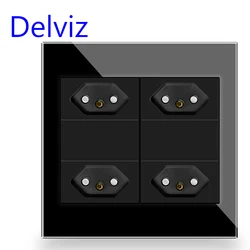 Delviz Brazil Standard Power Outlet, 10A/20A AC 110V~250V, 120mm*120mm Crystal Glass Panel, BR Electric plug 4 times Wall Socket