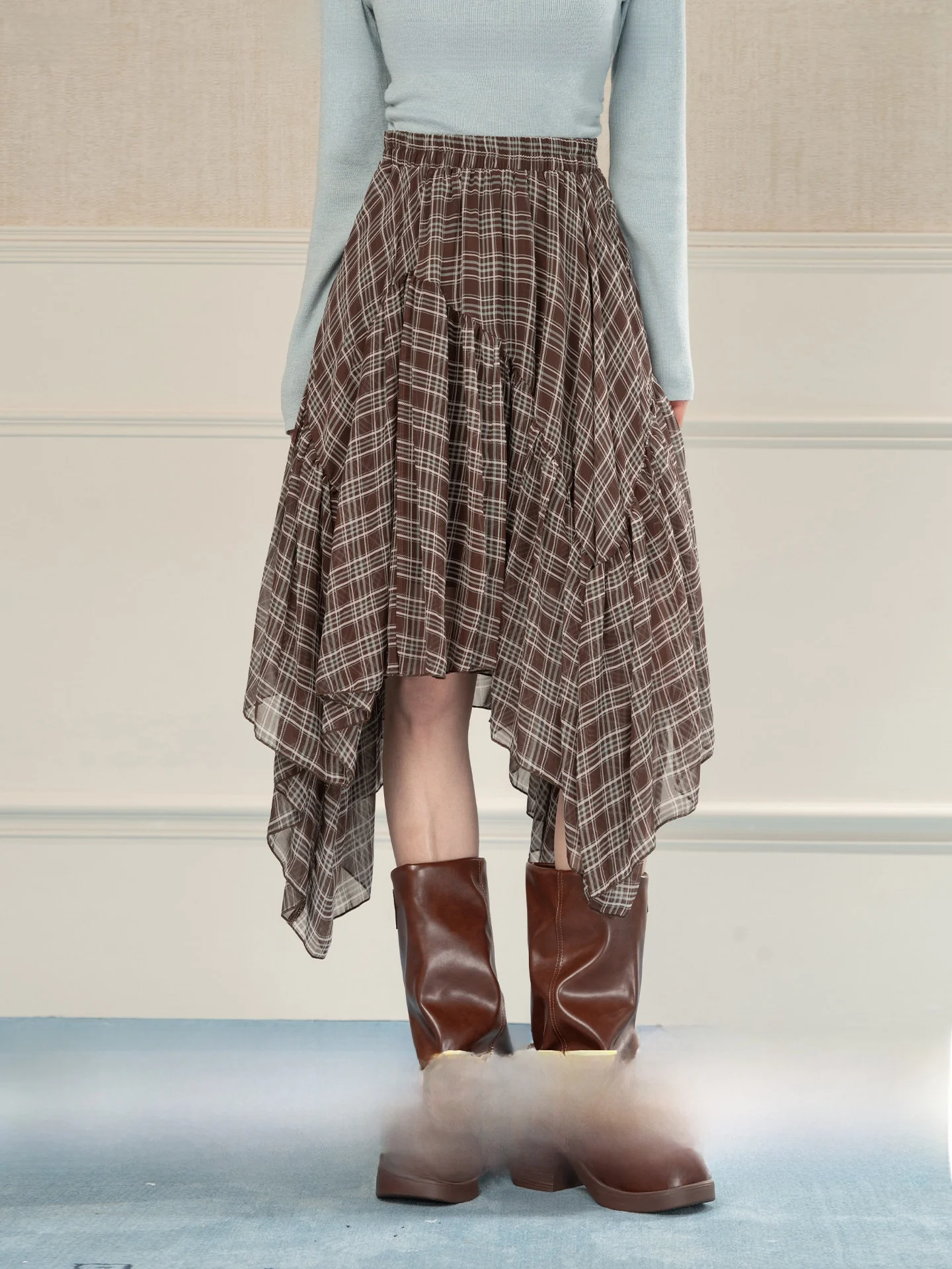 

Новая винтажная юбка Heynew для ранней весны, женская, с эластичной талией, асимметричная, с высокой талией, для повседневной носки, средней длины