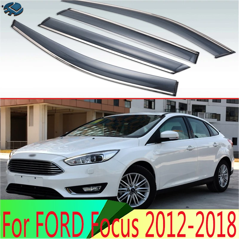 For FORD Focus 2012-2018 Plastic Exterior Visor Vent Shades Window Sun Rain Guard Deflector 4pcs