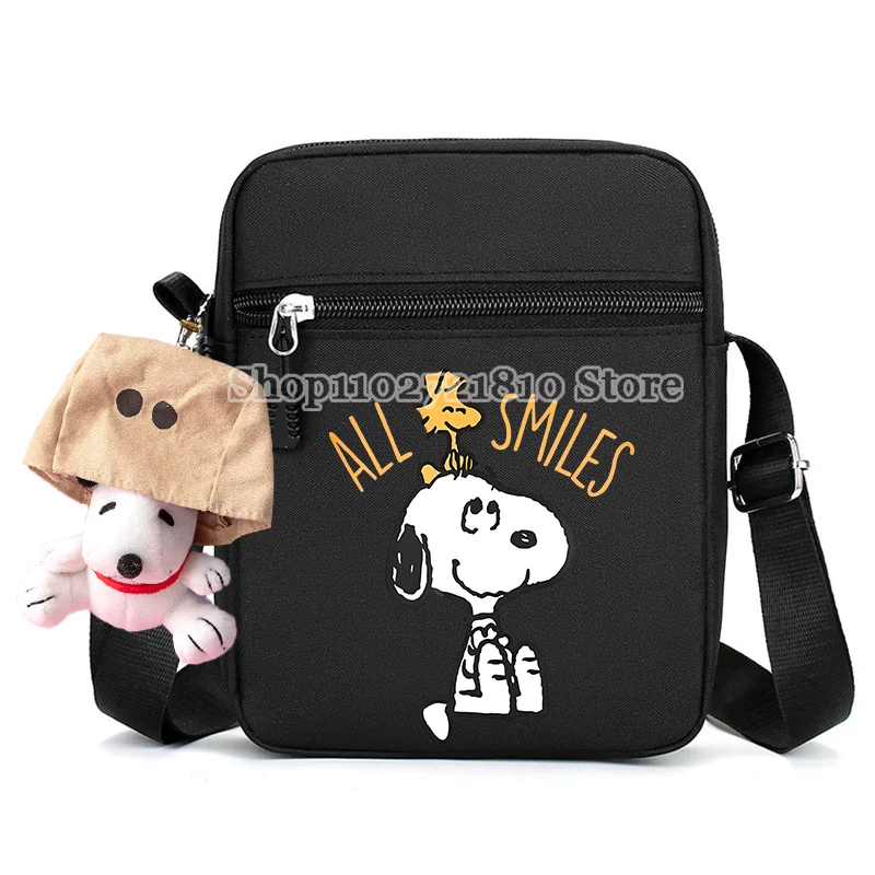 Snoopy bolsa de ombro masculina e feminina, simples, casual, moda, um ombro, bolso, oxford, desenho animado, anime com bonecas, bolsa para celular, presente