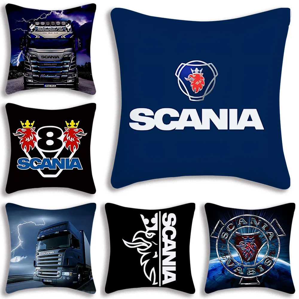 Pillow Covers Cartoon Car Scanias Sofa Decorative Home Double-sided Printing Short Plush Cute Cushion Cover