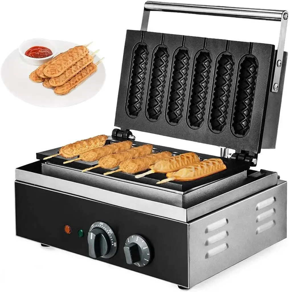 Hotdog Waffle Maker Machine Electric Corn Dog Maker 6 Slice Non-Stick Stainless Steel Waffle Baker Machine