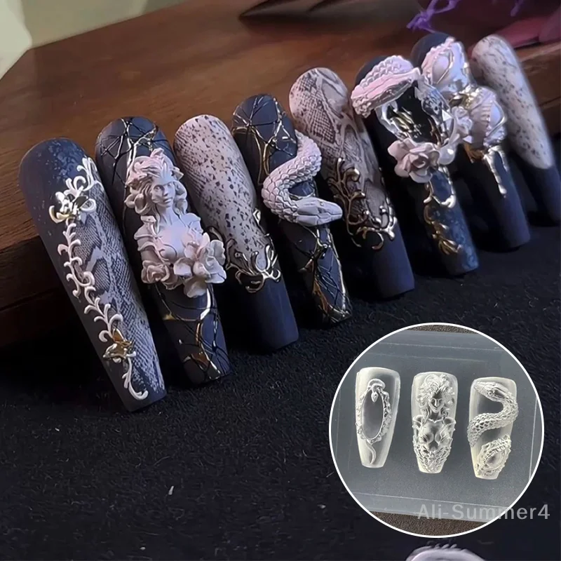 

1 шт., силиконовая форма для ногтей, красивая женская змея, 3D рельефный шаблон для ногтей, украшения для дизайна ногтей, маникюрный инструмент