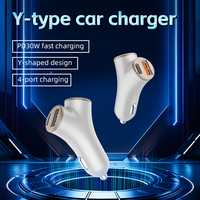 Y Shape Mini 4-Port USB C Car Charger 30W PD Fast Charging Charger For iPhone/iPad/Xiaomi/Android Auto Quick Charge 3.0 QC3.0