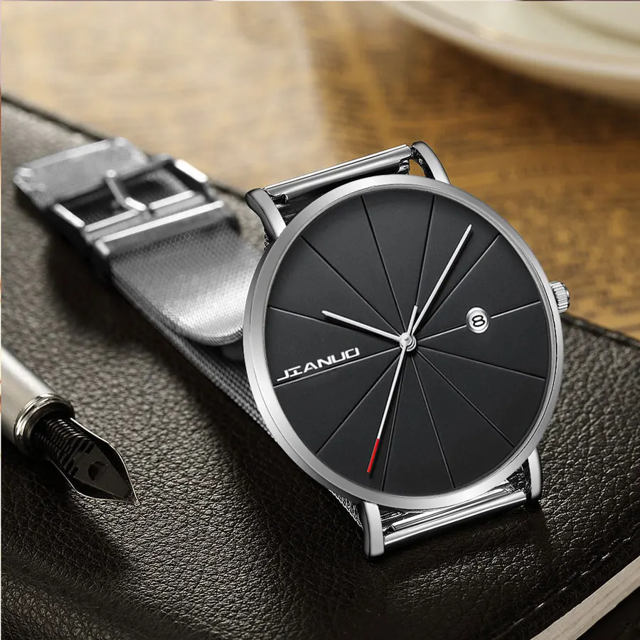 Hot Fashion Ultra-Thin Men's Watches, Men's Calendar Watches, Luxurious Men's Mesh Watches, Simple Casual Watches