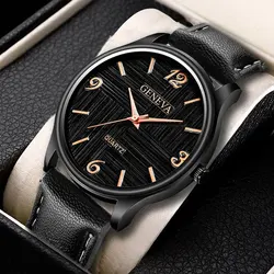 Mens Watches GENEVA Top Brand Luxury Leather Quartz Watch Quartz Watch Fashion Casual Sport Waterproof Male Wristwatch reloj