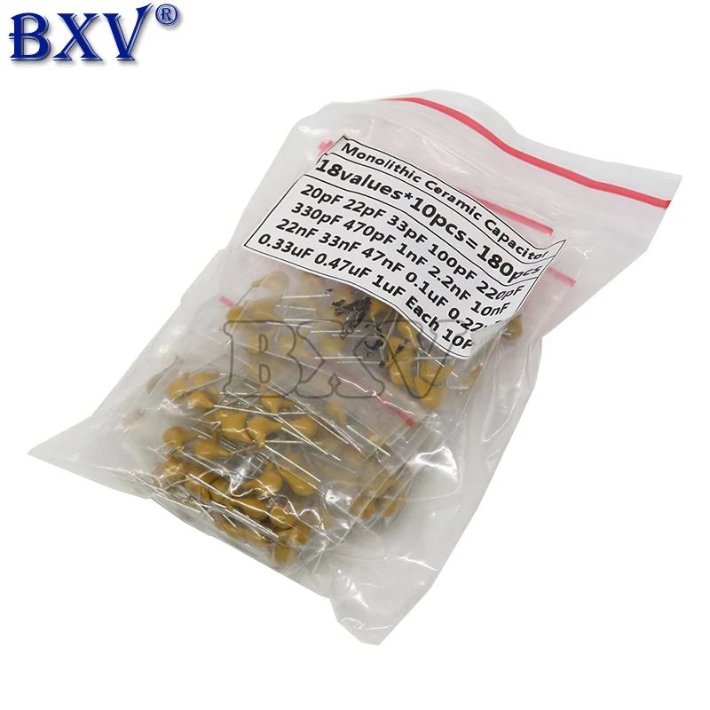 18ValuesX10pcs=180PCS 20PF-105(1UF) Mono Monolithic Ceramic Capacitors 50V Component Diy Package BXV