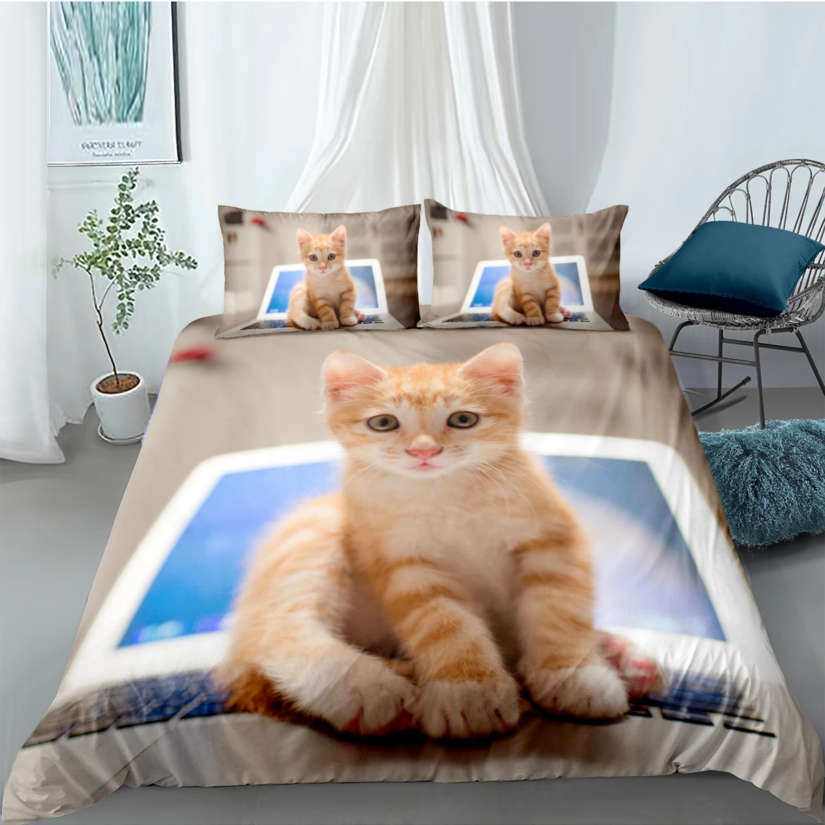 

Cat Comforter Covers 3D Animal Quilt Cover Set and Pillow Slips King Queen Super King Twin Double Size 140*200cm Home Textile