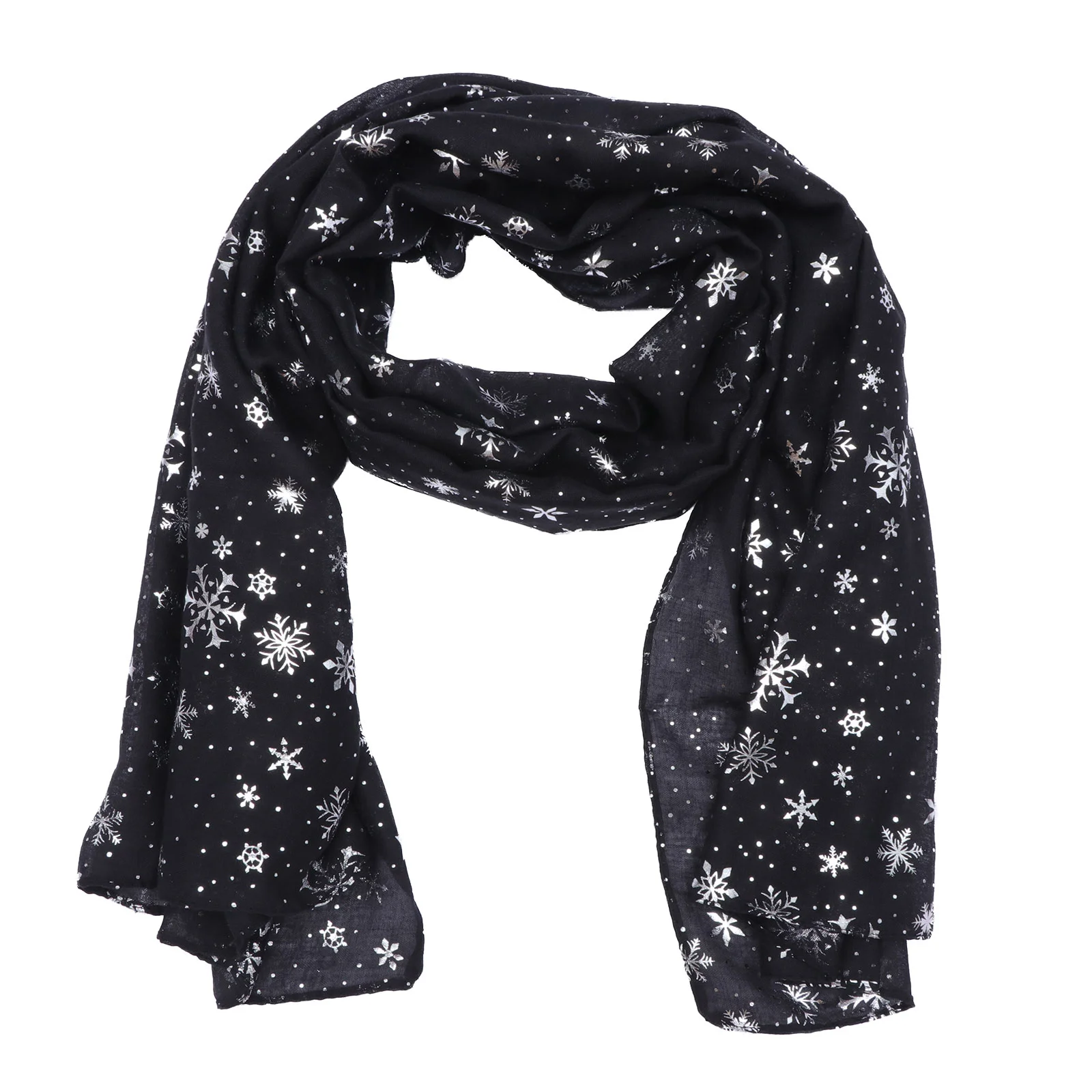 

Snowflake Scarf Christmas Shawl Wraps for Women Xmas Pattern Winter Scarves Black Polyester Neckerchief Women's