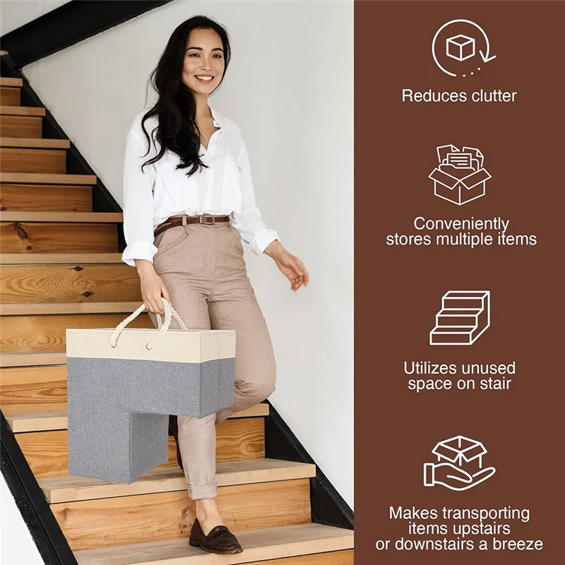 

Stair Basket For Stairs,Foldable Staircase Basket With Thick Cotton Rope Handles, Stair Baskets For Carpeted-AT36