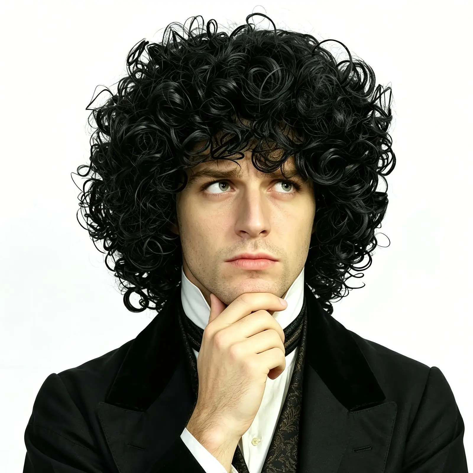 

Men's Short Black Curly Afro Wig Afro Style Heat Resistant Synthetic Hair for Halloween Cosplay