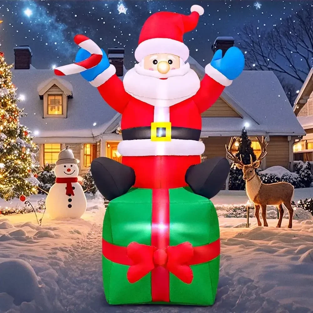 

Christmas Inflatable Decoration Santa Claus Sitting on Gift Box Build-in LED Lights for Yard Indoor Outdoor Garden Holiday Decor