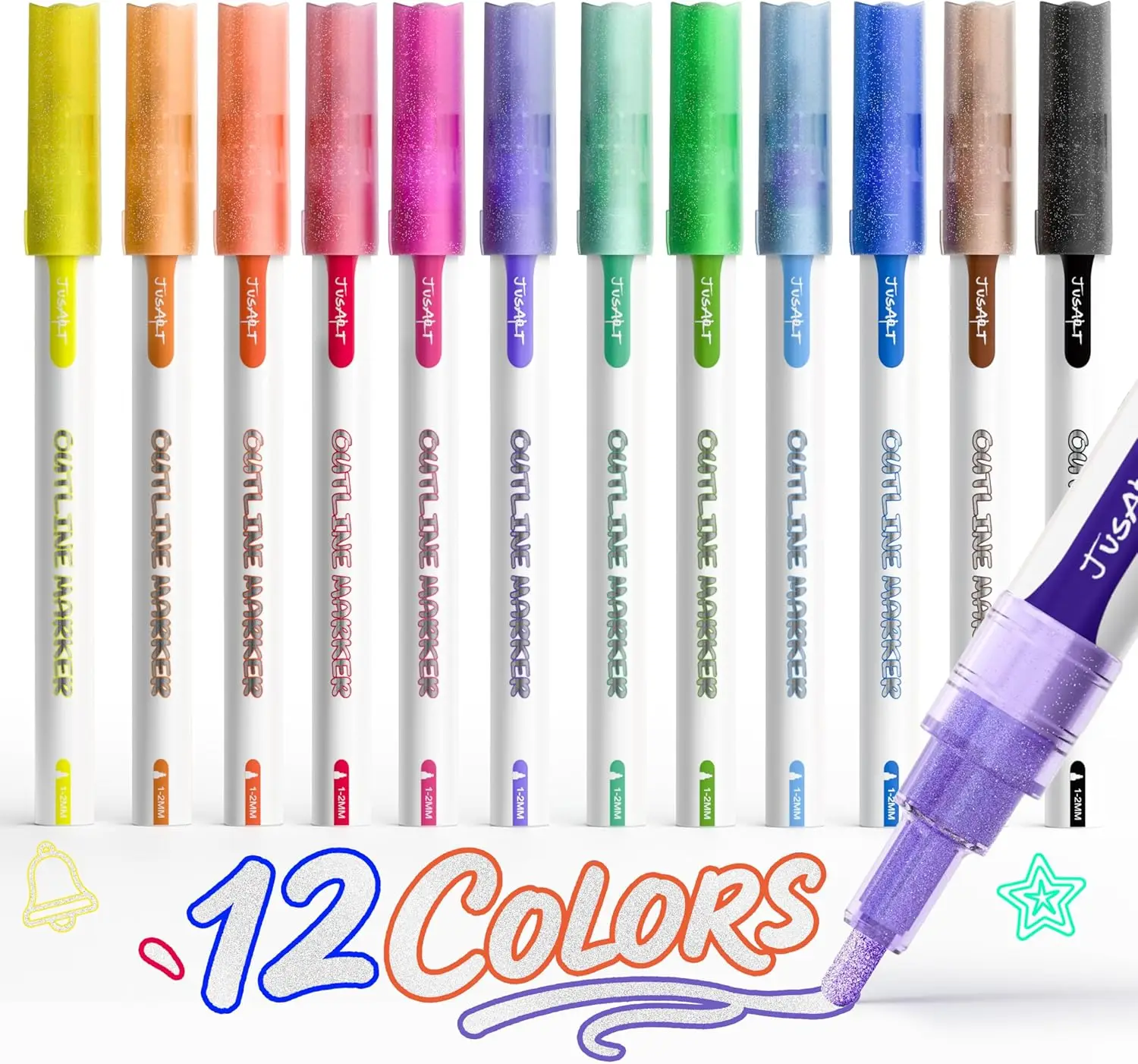 

12 Metallic Shimmer Pens for Adult Coloring, Cool Fun Drawing Supplies for Holidays