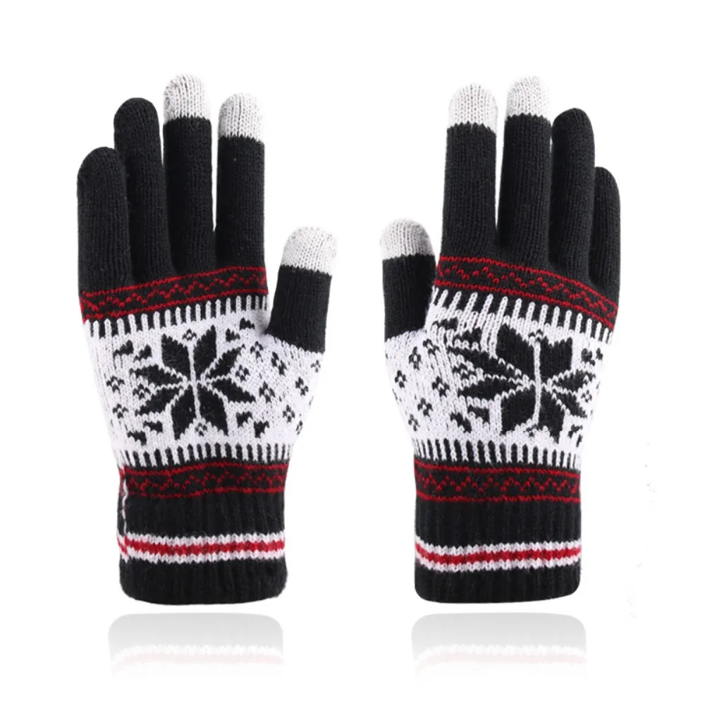 Durable Knitted Snowflake Winter Knitted Gloves Touch Screen Thickened Warm Gloves Full Finger Mittens Winter