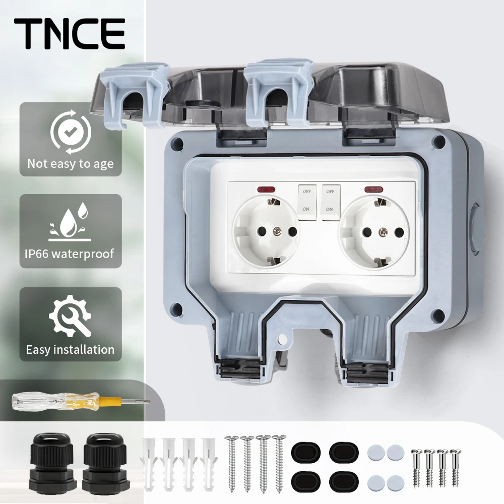 

TNCE IP66 уличная электрическая розетка 16А с индикатором света, водонепроницаемая пылезащитная розетка, защита от атмосферных воздействий для дома