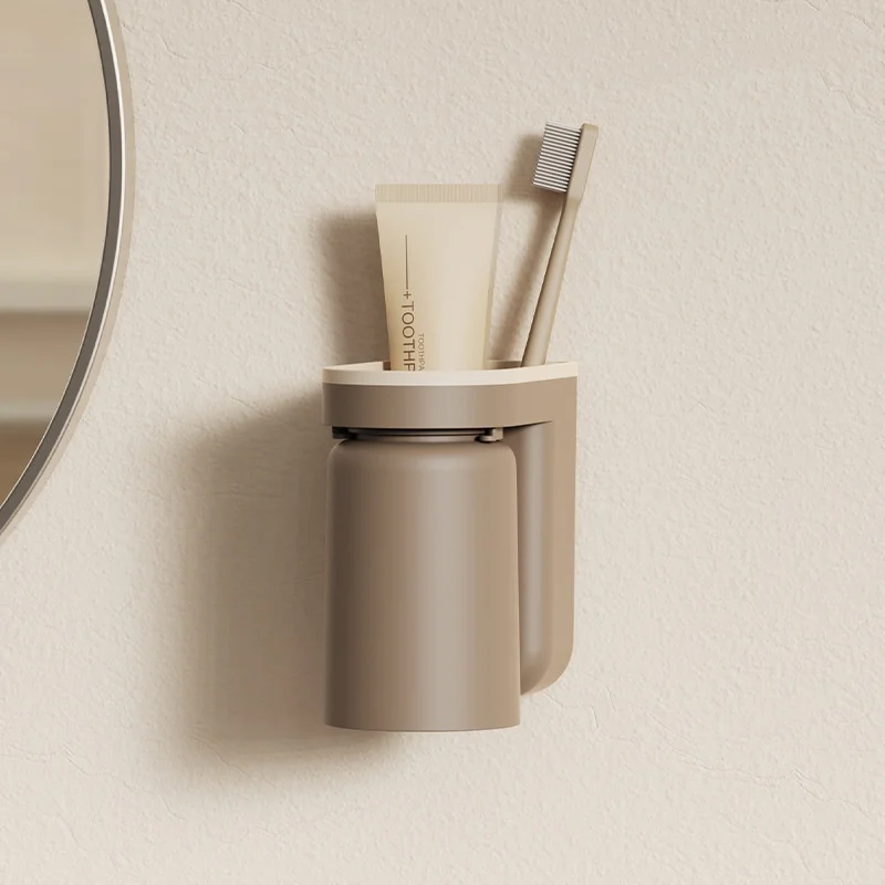 Toothbrush storage rack Non-punch-free light gargle cup Brushing cup Wall hanging toilet storage box couple