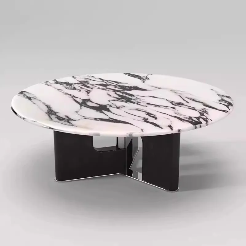 Combinazione minimalista italiana in marmo con bordo rotondo del divano, pochi tavoli da tè in acciaio inossidabile
