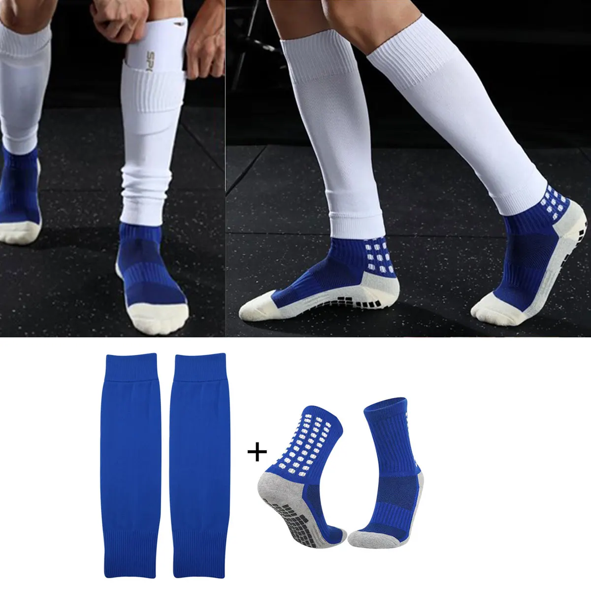 Men  Soccer Socks and Knee Pads Calf Sleeves Adult Youth Non Slip Leg Shin Guards for Basketball Football Sports