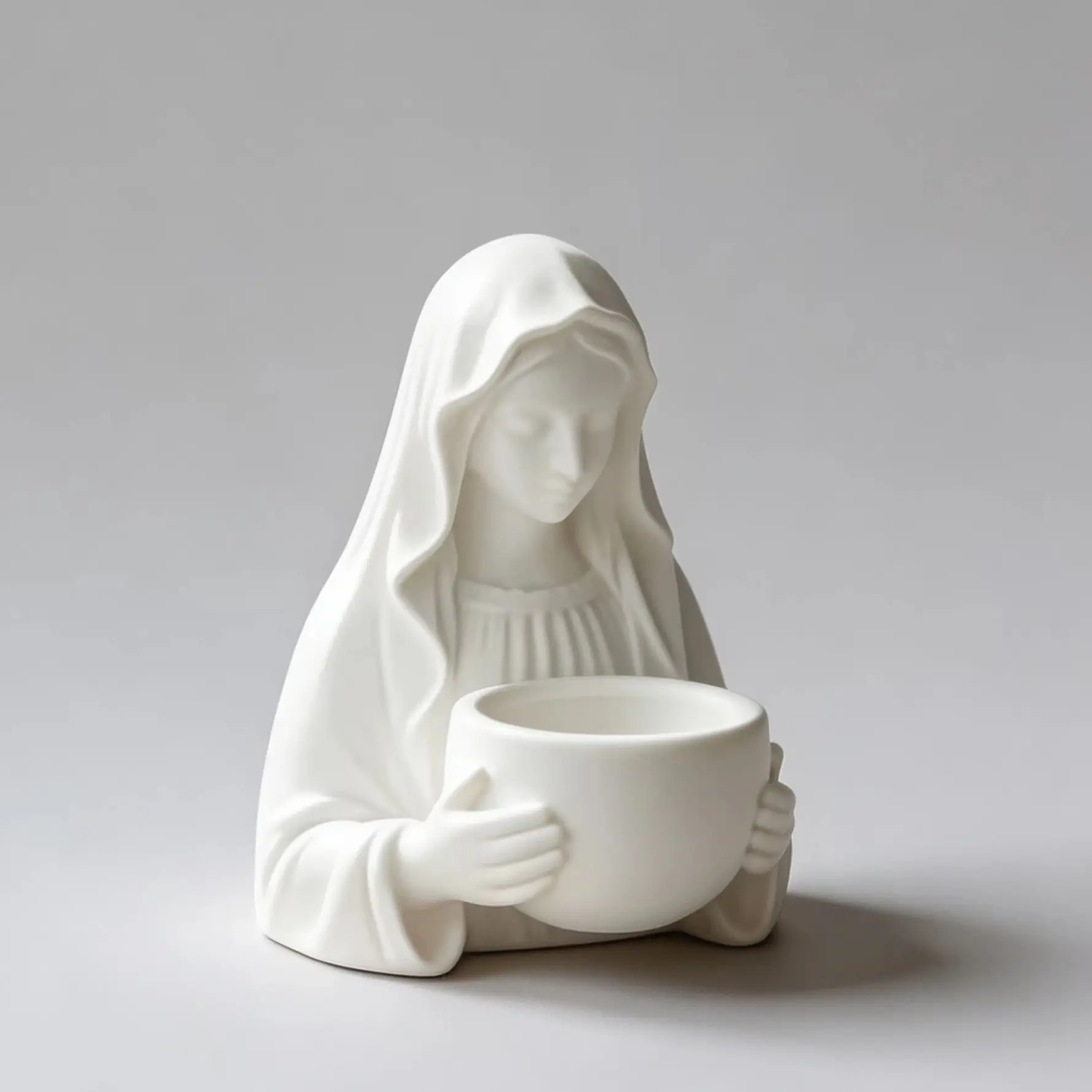 Virgin Mary Desktop Ornament White Portrait Sculpture Prayer Atmosphere Desktop Decorative Candle Holder Storage Solution