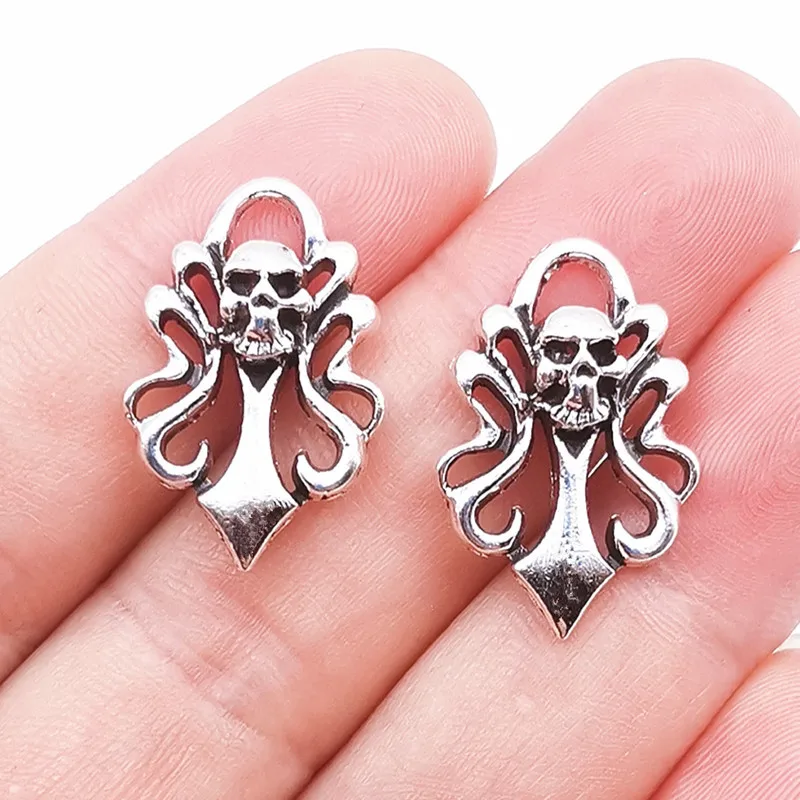 10pcs 26x17mm Antique Silver Tone Alloy Skull Head Sword Charms Pendant Designer Charms Fit Jewelry Making DIY Jewelry Findings