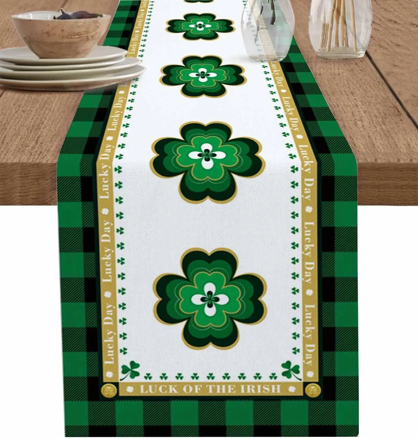 

St. Patrick's Lucky Day Clovers Linen Table Runners Holiday Party Decor Farmhouse Kitchen Dining Table Runner Wedding Decoration