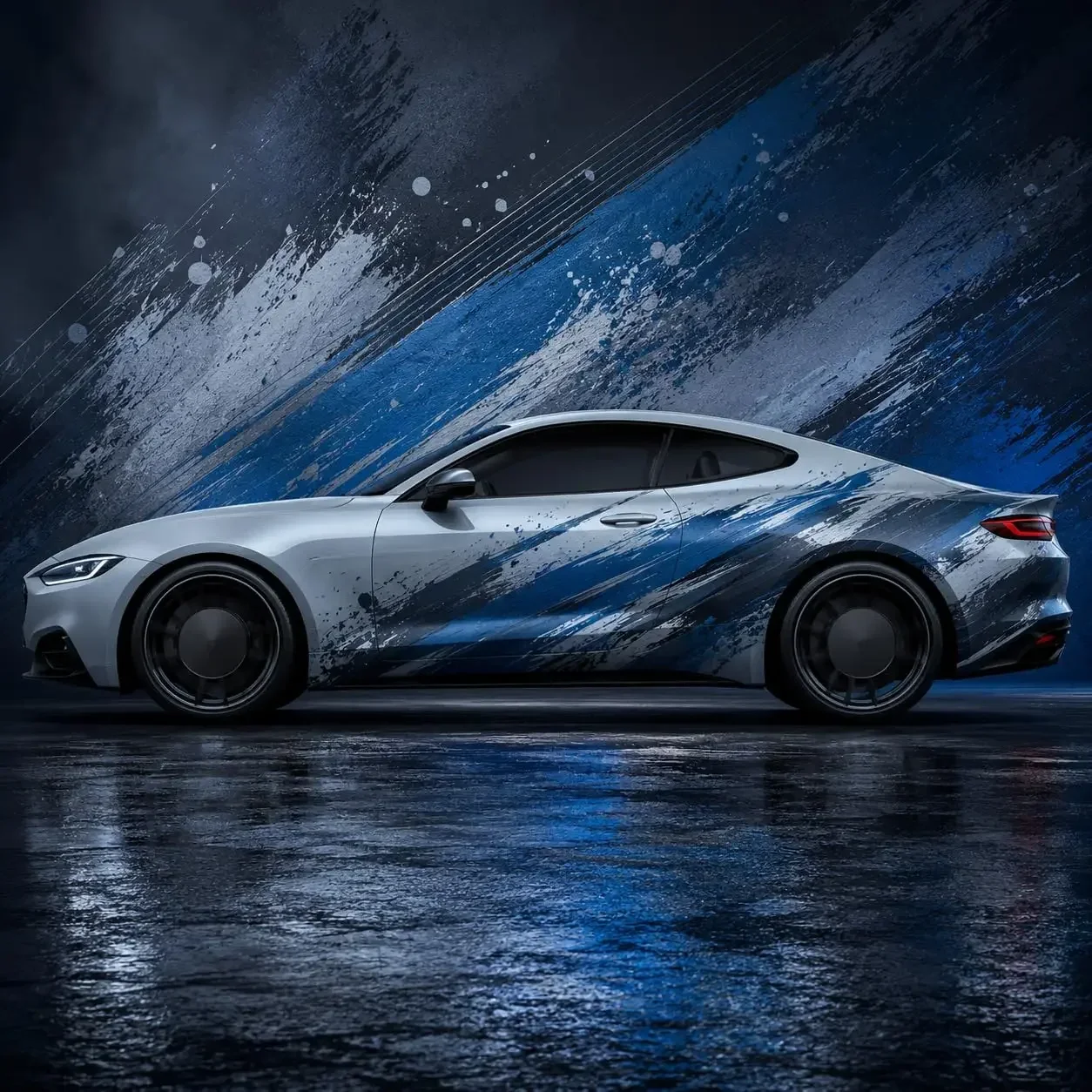 Blue Grunge Brush Stroke Car Wrap Vinyl Decal Sticker