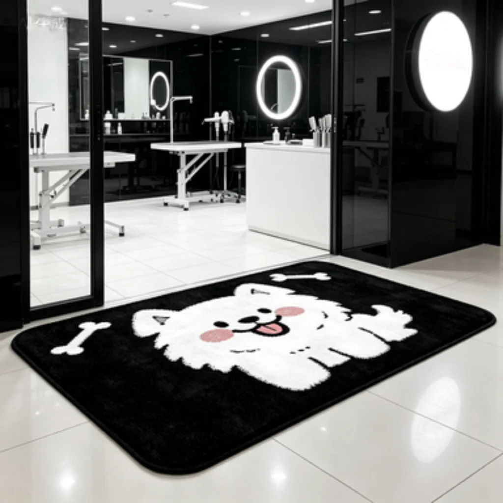 Cream Coffee Cat Runner, Black White Puppy Mat, Minimalist Dog Outline Mat, Cartoon Dog Head Mat, Healing Kitten Floral Mat.