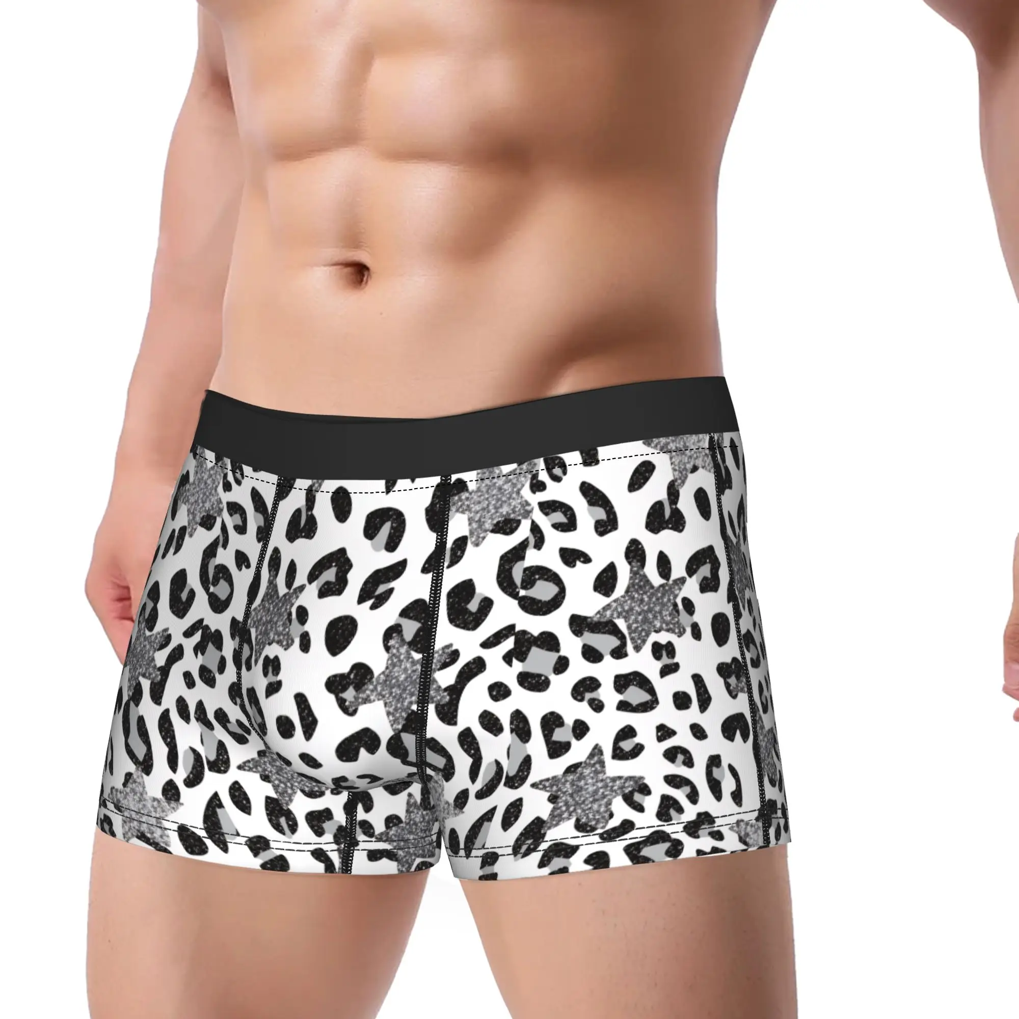Leopard Print Star Pattern Boxer Shorts  3D Pouch Underwear High Quality Design Shorts Briefs Sexy Soft Men Underpants Big Size