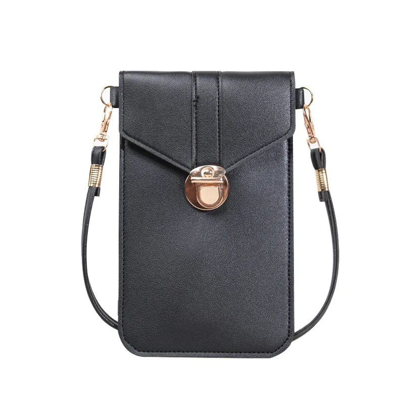 2024 new women\'s tide lock slung pu leather touch-screen mobile phone wallet female retro student buckle small wallet