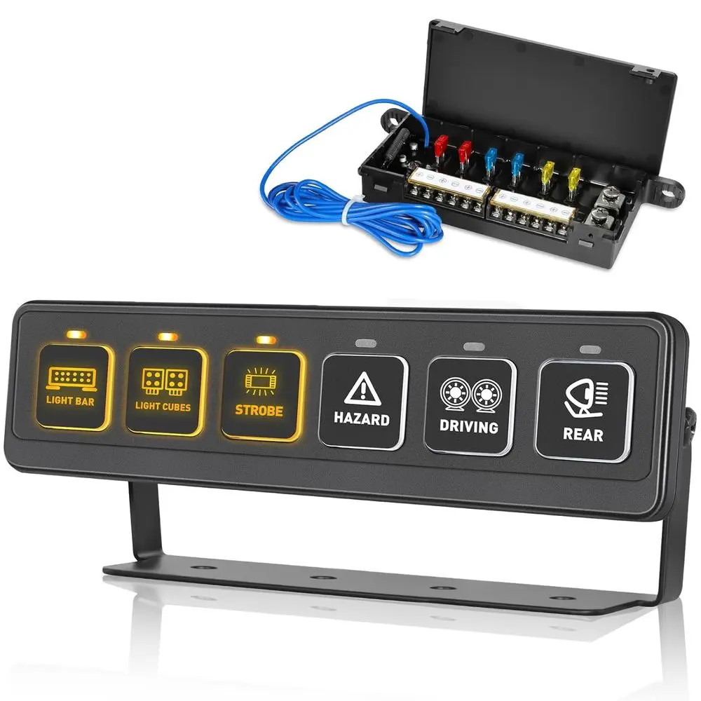 6 Gang Switch Panel, Wireless Multi-Function Control Switch Pods with 4 Light Modes Universal 90A Relay Box Remote Control Syste
