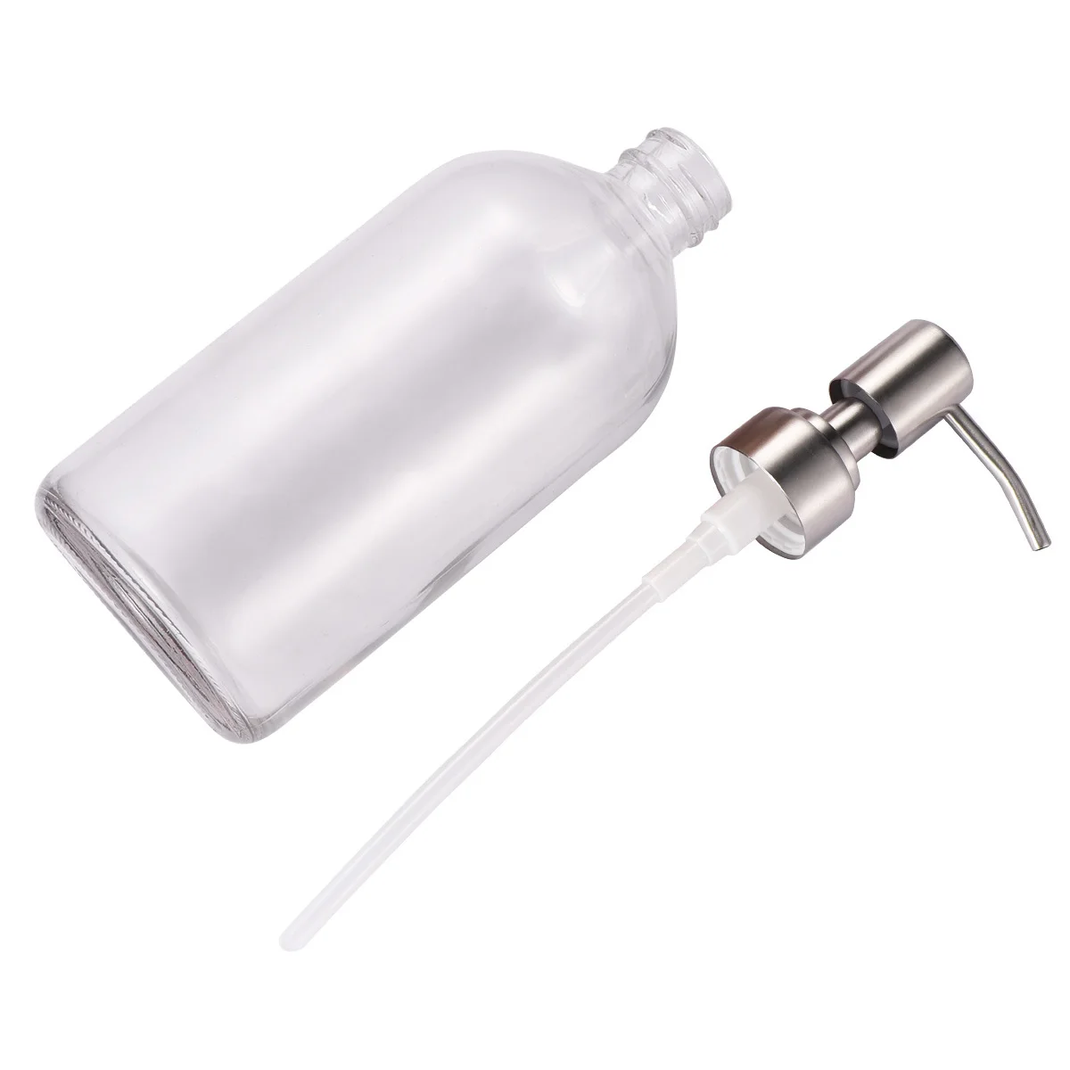 

Glass Empty Pump Bottle Refillable 500ml Clear Bottle for Shampoo Shower Gel Soap Dispenser Stainless Steel Pump