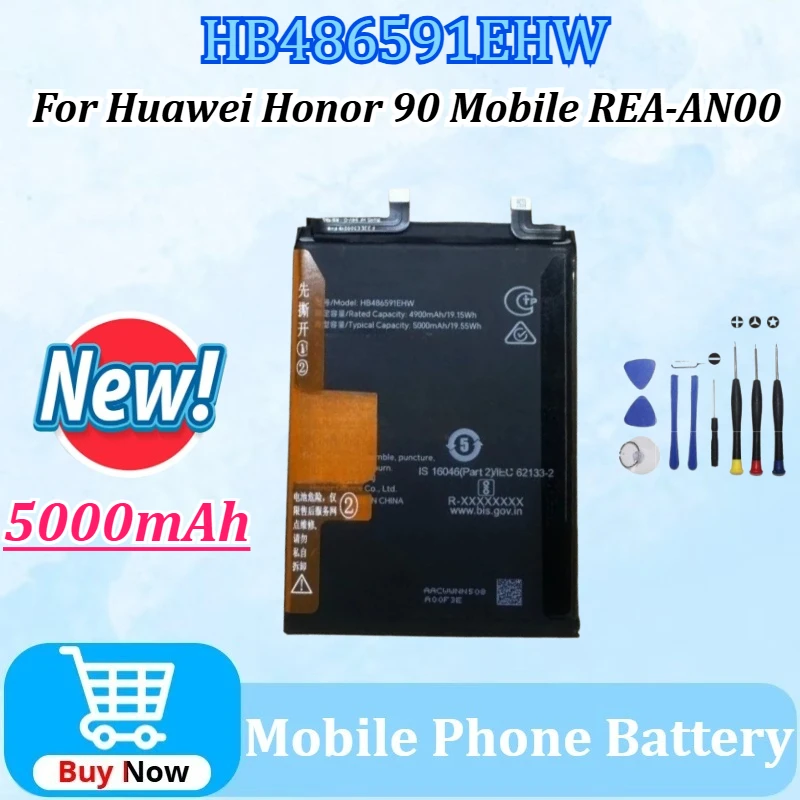 

Новый аккумулятор 5000 мАч HB486591EHW 19,55 Втч для Honor 90 REA-AN00, аккумуляторы для мобильных телефонов с инструментами