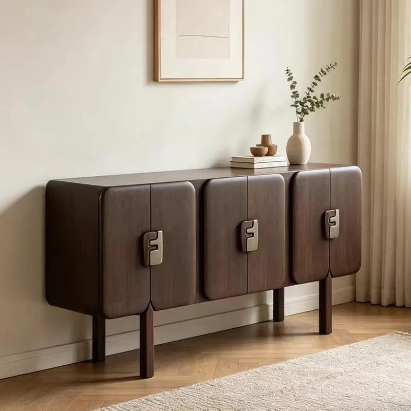 Modern Retro Dining Side Cabinet Black Solid Wood Large Capacity Storage Locker for Home Hotel Living Room Furniture