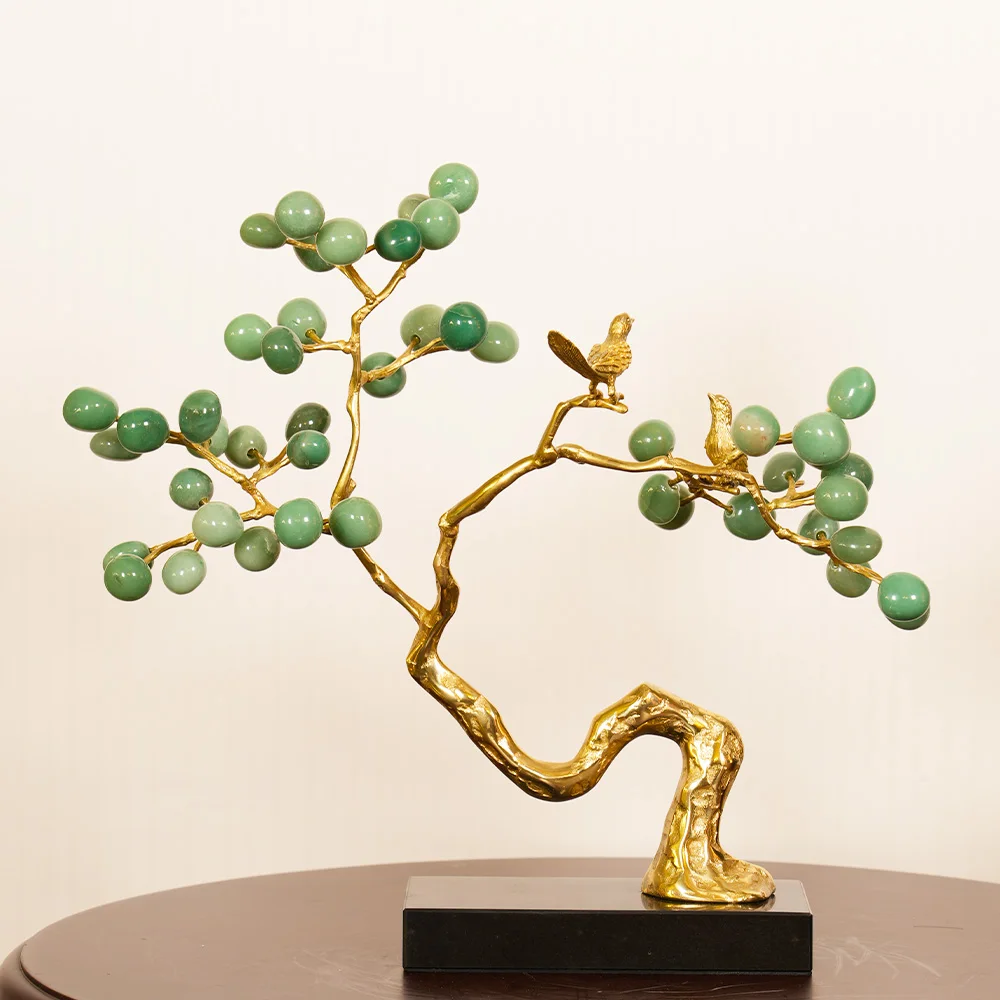 Light Luxury Brass Agate Branch Decoration New Chinese Metal Crafts Home Living Room And Porch Art Decoration