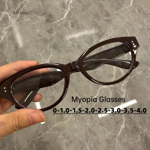 Gafas de visión cercana para mujer, montura de ojo de gato a la moda, gafas para miopía, gafas graduadas ópticas antiluz azul menos gafas de 0 a 4,0