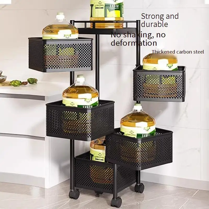 

Floor Standing Multi-Layer Rotatable Kitchen Storage Rack Rolling Trolley Fruit Vegetable Basket Snack Toy Organizer for Home