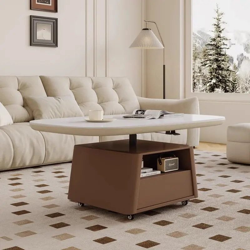 Mesa de centro de elevação para sala de estar, mesa de jantar móvel de madeira maciça, mesa de chá de dupla finalidade