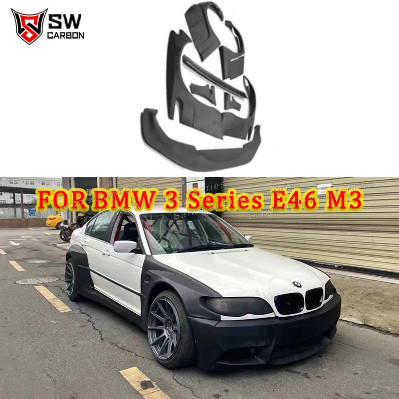 Car Wide Body Kit For BMW E46 M3 Sedan 2/4 Door FRP Material Rocket Bunny Style Front Lip Rear Fender Trunk Spoiler Bodykit