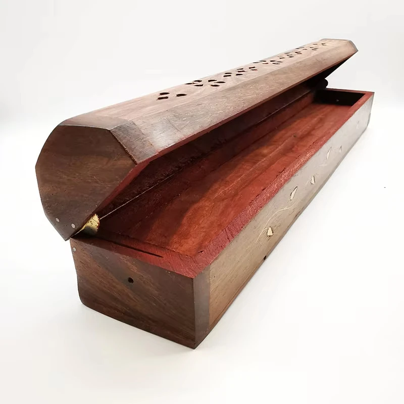 Incense Stick Box Copper Inlaid Soild Wood Incense Burner Household Bathroom Wooden Fragrance Box Incense Holder