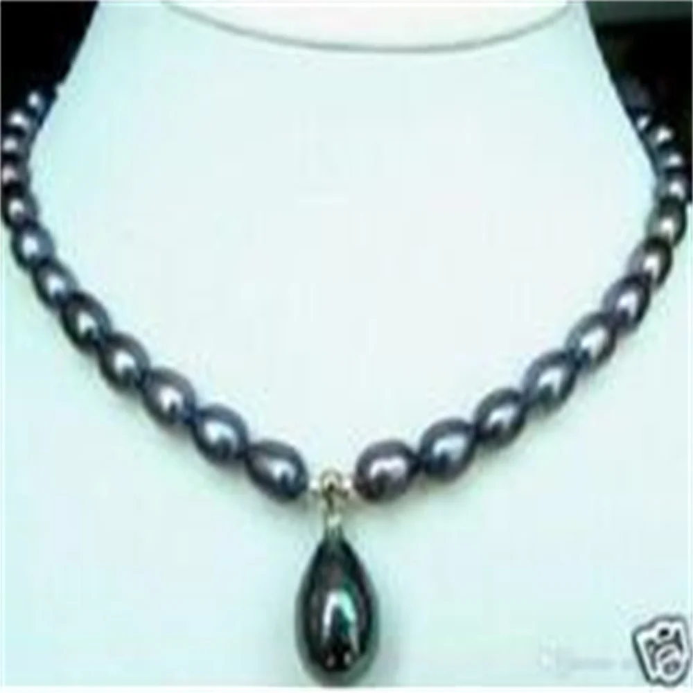 

7-9mm Black Akoya Pearl Necklace Shell Pearl Pendant